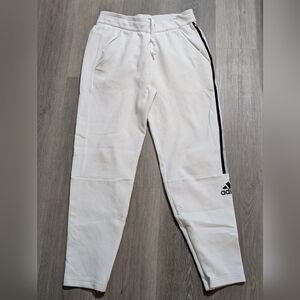 Adidas Men's White Joggers with Black Stripe - M - Preloved
